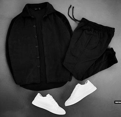 Чоловічий флісовий костюм Сорочка та Штани розмір S Чорний Men-SS12-Black-S фото