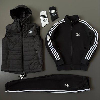 Костюм теплый Adidas Жилет+Худи+Штаны цвет Черный размер XS, SS0022 Men-SS0022 фото