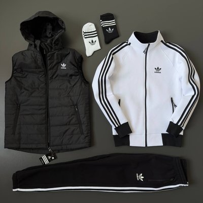 Костюм теплый Adidas Жилет+Худи+Штаны цвет Белый размер XS, SS0022 Men-SS0022 фото