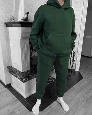 Мужской спортивный костюм на флисе (Худи + Брюки) цвет Темно-зелений размер S SS1-Green-S фото