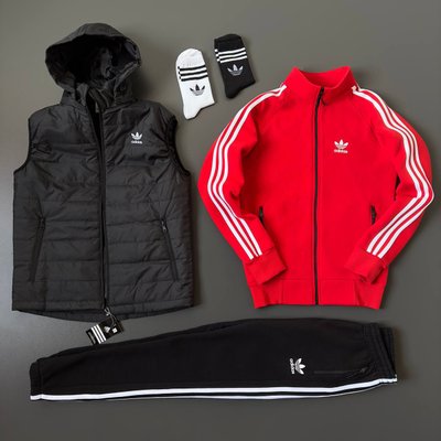 Костюм теплый Adidas Жилет+Худи+Штаны цвет Красный размер XS, SS0022 Men-SS0022 фото