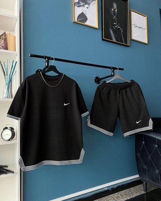 Чоловічий літній костюм Nike Футболка + Шорти колір Чорний розмір S, SS007 Men-SS007 фото
